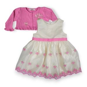 Baby Girls Floral Embroidered Sleeveless Dress Cardigan Set Size 18M